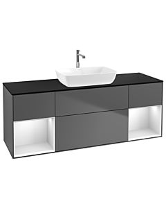Villeroy und Boch Finion Villeroy und Boch G862MTGK 160cm, plaque de finition noir mat, Emotion, étagères laqué blanc mat, anthracite mat