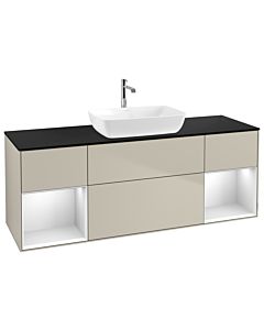 Villeroy und Boch Finion Waschtischunterschrank G862MTHH 160cm, Abdeckplatte black matt, Emotion, Regale White matt lacquer, Sand Matt Lacquer