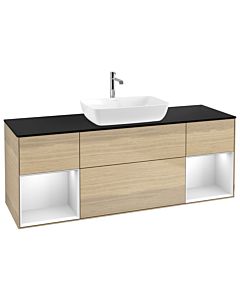 Villeroy und Boch Finion Villeroy und Boch G862MTPC 160cm, plaque de finition noir mat, Emotion, étagères laqué blanc mat, Oak Veneer