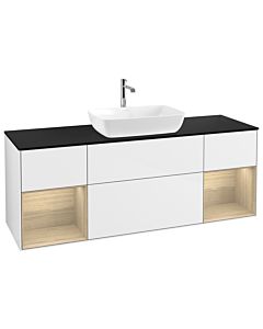 Villeroy und Boch Finion Waschtischunterschrank G862PCGF 160cm, Abdeckplatte black matt, Emotion, Regale Oak Veneer, Glossy white lacquer