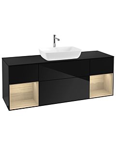Villeroy und Boch Finion Villeroy und Boch G862PCPH 160cm, plaque de finition noir mat, émotion, étagères Oak Veneer , Glossy Black Lacquer