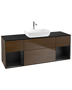 Villeroy und Boch Finion Waschtischunterschrank G862PDGN 160cm, Abdeckplatte black matt, Emotion, Regale Black matt lacquer, Walnut veneer