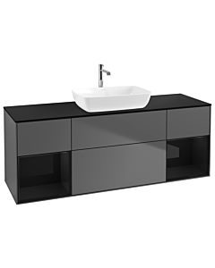 Villeroy und Boch Finion Villeroy und Boch Finion G862PHGK 160cm, cover plate black matt, Emotion, shelves Glossy black lacquer, anthracite matt