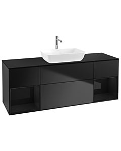 Villeroy und Boch Finion Waschtischunterschrank G862PHPD 160cm, Abdeckplatte black matt, Emotion, Regale Glossy black lacquer, Black matt lacquer