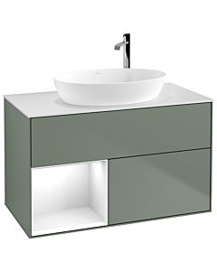 Villeroy und Boch Finion Villeroy und Boch Finion G891GFGM 100cm, cover plate white matt, Emotion, shelves Glossy white lacquer, Olive Matt Lacquer