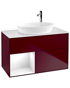 Villeroy und Boch Finion Villeroy und Boch G891GFHB 100cm, plaque de recouvrement blanc mat, Emotion, étagères Laque blanche brillante, Peony Matt