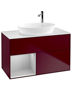 Villeroy und Boch Finion Villeroy und Boch G891GJHB 100cm, plaque de recouvrement blanc mat, Emotion, étagères laqué gris clair mat, Peony Matt