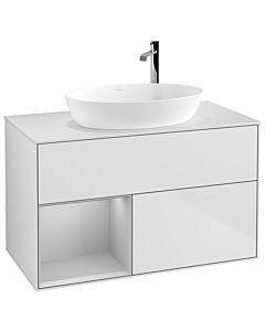 Villeroy und Boch Finion Waschtischunterschrank G891GJMT 100cm, Abdeckplatte white matt, Emotion, Regale Light grey matt lacquer, White matt lacquer