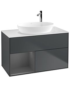 Villeroy und Boch Finion Waschtischunterschrank G891GKHG 100cm, Abdeckplatte white matt, Emotion, Regale Anthracite matt lacquer, Midnight Blue Matt Lacquer