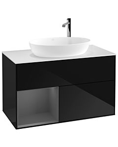 Villeroy und Boch Finion Waschtischunterschrank G891GKPH 100cm, Abdeckplatte white matt, Emotion, Regale Anthracite matt lacquer, Glossy Black Lacquer