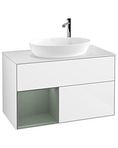 Villeroy und Boch Finion Villeroy und Boch Finion G891GMGF 100cm, cover plate white matt, Emotion, shelves olive matt lacquer, glossy white lacquer