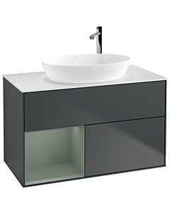 Villeroy und Boch Finion Villeroy und Boch G891GMHG 100cm, plaque de recouvrement blanc mat, Emotion, étagères laqué olive mat, Midnight Blue Matt Lacquer