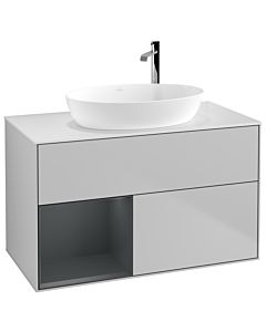 Villeroy und Boch Finion Waschtischunterschrank G891HGGJ 100cm, Abdeckplatte white matt, Emotion, Regale Midnight matt lacquer, Light grey matt