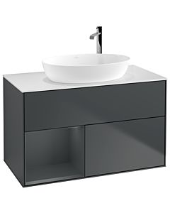 Villeroy und Boch Finion Waschtischunterschrank G891HGHG 100cm, Abdeckplatte white matt, Emotion, Regale Midnight matt lacquer, Midnight Blue Matt Lacquer