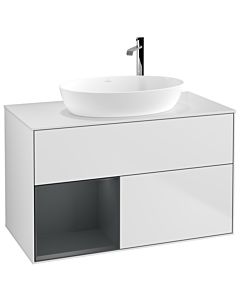 Villeroy und Boch Finion Waschtischunterschrank G891HGMT 100cm, Abdeckplatte white matt, Emotion, Regale Midnight matt lacquer, White matt lacquer