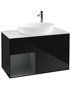Villeroy und Boch Finion Waschtischunterschrank G891HGPH 100cm, Abdeckplatte white matt, Emotion, Regale Midnight matt lacquer, Glossy Black Lacquer