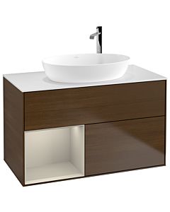 Villeroy und Boch Finion Villeroy und Boch Finion G891HHGN 100cm, cover plate white matt, Emotion, shelves sand matt lacquer, walnut veneer