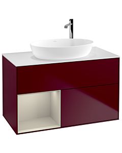 Villeroy und Boch Finion Villeroy und Boch G891HHHB 100cm, plaque de recouvrement blanc mat, Emotion, étagères sable laqué mat, Peony Matt