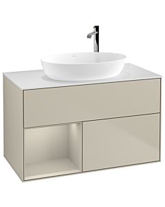 Villeroy und Boch Finion Waschtischunterschrank G891HHHH 100cm, Abdeckplatte white matt, Emotion, Regale sand matt lacquer, Sand Matt Lacquer