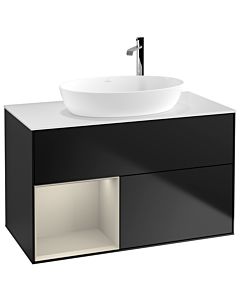 Villeroy und Boch Finion Villeroy und Boch G891HHPD 100cm, plaque de recouvrement blanc mat, Emotion, étagères laqué sable mat, laqué noir mat