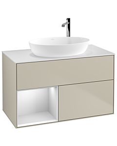 Villeroy und Boch Finion Waschtischunterschrank G891MTHH 100cm, Abdeckplatte white matt, Emotion, Regale White matt lacquer, Sand Matt Lacquer