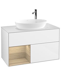 Villeroy und Boch Finion Villeroy und Boch Finion G891PCGF 100cm, cover plate white matt, Emotion, shelves Oak Veneer , glossy white lacquer