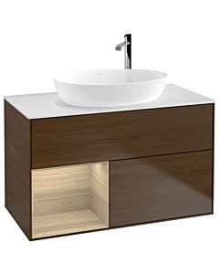 Villeroy und Boch Finion Villeroy und Boch G891PCGN 100cm, plaque de recouvrement blanc mat, emotion, étagères Oak Veneer , placage Oak Veneer