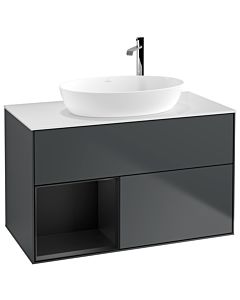Villeroy und Boch Finion Waschtischunterschrank G891PDHG 100cm, Abdeckplatte white matt, Emotion, Regale Black matt lacquer, Midnight Blue Matt Lacquer