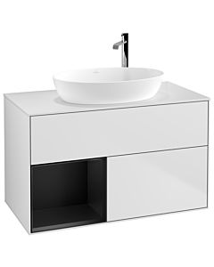 Villeroy und Boch Finion Waschtischunterschrank G891PDMT 100cm, Abdeckplatte white matt, Emotion, Regale Black matt lacquer, White matt lacquer