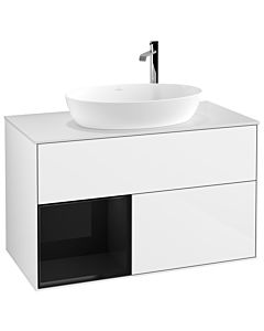 Villeroy und Boch Finion Waschtischunterschrank G891PHGF 100cm, Abdeckplatte white matt, Emotion, Regale Glossy black lacquer, Glossy white lacquer