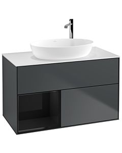 Villeroy und Boch Finion Waschtischunterschrank G891PHHG 100cm, Abdeckplatte white matt, Emotion, Regale Glossy black lacquer, Midnight Blue Matt Lacquer