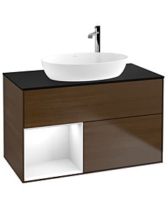 Villeroy und Boch Finion Villeroy und Boch Finion G892GFGN 100cm, cover plate black matt, Emotion, shelves Glossy white lacquer, walnut veneer
