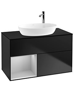 Villeroy und Boch Finion Villeroy und Boch G892GJPD 100cm, plaque de recouvrement noir mat, Emotion, étagères Laque gris clair mat, Laque noire mate