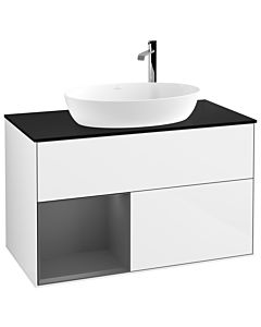 Villeroy und Boch Finion Villeroy und Boch Finion G892GKGF 100cm, cover plate black matt, Emotion, shelves anthracite matt lacquer, glossy white lacquer