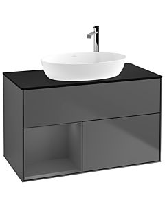 Villeroy und Boch Finion Waschtischunterschrank G892GKGK 100cm, Abdeckplatte black matt, Emotion, Regale Anthracite matt lacquer, Anthracite matt