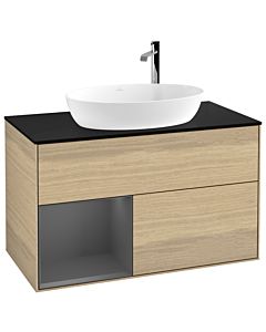 Villeroy und Boch Finion Villeroy und Boch G892GKPC 100cm, plaque de recouvrement noire mate, Emotion, étagères Oak Veneer anthracite mat, Oak Veneer
