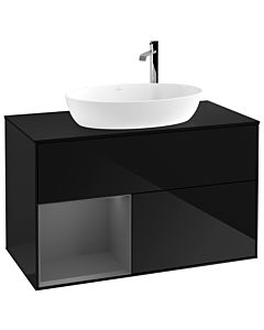 Villeroy und Boch Finion Waschtischunterschrank G892GKPH 100cm, Abdeckplatte black matt, Emotion, Regale Anthracite matt lacquer, Glossy Black Lacquer