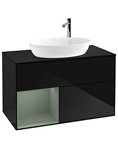 Villeroy und Boch Finion Villeroy und Boch G892GMPH 100cm, plaque de recouvrement noir mat, Emotion, étagères laqué olive mat, Glossy Black Lacquer