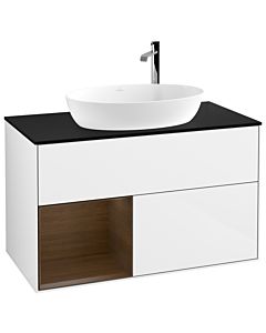 Villeroy und Boch Finion Villeroy und Boch Finion G892GNGF 100cm, cover plate black matt, Emotion, shelves Walnut Veneer , glossy white lacquer