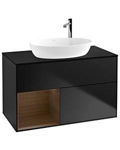 Villeroy und Boch Finion Villeroy und Boch G892GNPD 100cm, plaque de recouvrement noir mat, Emotion, étagères Walnut Veneer , laqué noir mat