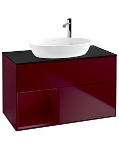 Villeroy und Boch Finion Villeroy und Boch G892HBHB 100cm, plaque de recouvrement noire mate, Emotion, étagères en laque matte Peony , Peony Matt