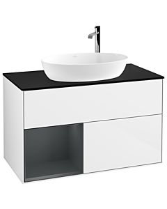 Villeroy und Boch Finion Villeroy und Boch G892HGGF 100cm, plaque de finition noire mate, Emotion, étagères laqué mat Midnight, laqué blanc brillant