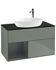 Villeroy und Boch Finion Villeroy und Boch G892HGGM 100cm, plaque de recouvrement noire mate, Emotion, étagères Olive Matt Lacquer mat Midnight, Olive Matt Lacquer