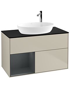 Villeroy und Boch Finion Waschtischunterschrank G892HGHH 100cm, Abdeckplatte black matt, Emotion, Regale Midnight matt lacquer, Sand Matt Lacquer