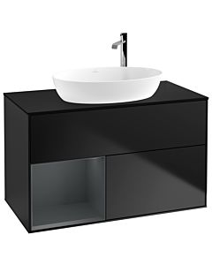 Villeroy und Boch Finion Villeroy und Boch G892HGPD 100cm, plaque de recouvrement noire mate, Emotion, étagères laqué mat Midnight, laqué noir mat