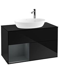 Villeroy und Boch Finion Waschtischunterschrank G892HGPH 100cm, Abdeckplatte black matt, Emotion, Regale Midnight matt lacquer, Glossy Black Lacquer