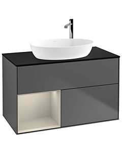 Villeroy und Boch Finion Villeroy und Boch G892HHGK 100cm, plaque de recouvrement noire mate, Emotion, étagères laquées mat, anthracite mat mat