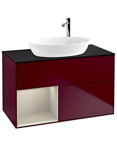 Villeroy und Boch Finion Villeroy und Boch G892HHHB 100cm, plaque de recouvrement noir mat, Emotion, étagères sable laqué mat, Peony Matt