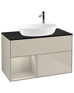 Villeroy und Boch Finion Waschtischunterschrank G892HHHH 100cm, Abdeckplatte black matt, Emotion, Regale sand matt lacquer, Sand Matt Lacquer