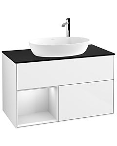 Villeroy und Boch Finion Waschtischunterschrank G892MTGF 100cm, Abdeckplatte black matt, Emotion, Regale White matt lacquer, Glossy white lacquer